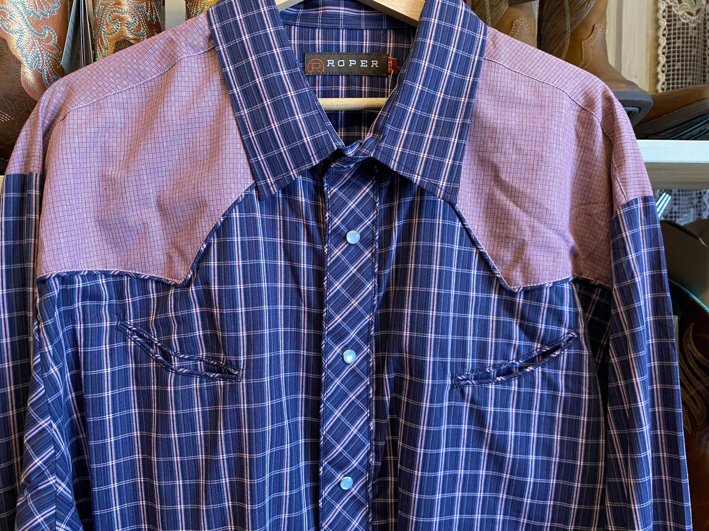 camicia Roper uomo quadri rosso blu 2XL - dettaglio 2