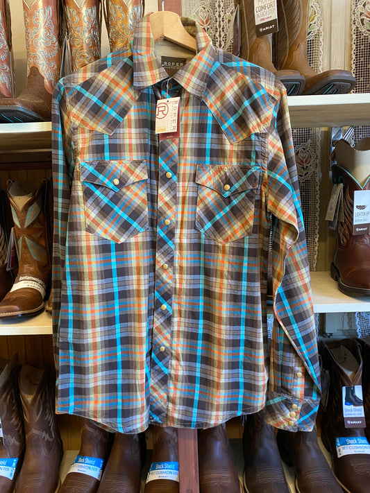 camicia Roper uomo marrone azzurro contrasto S