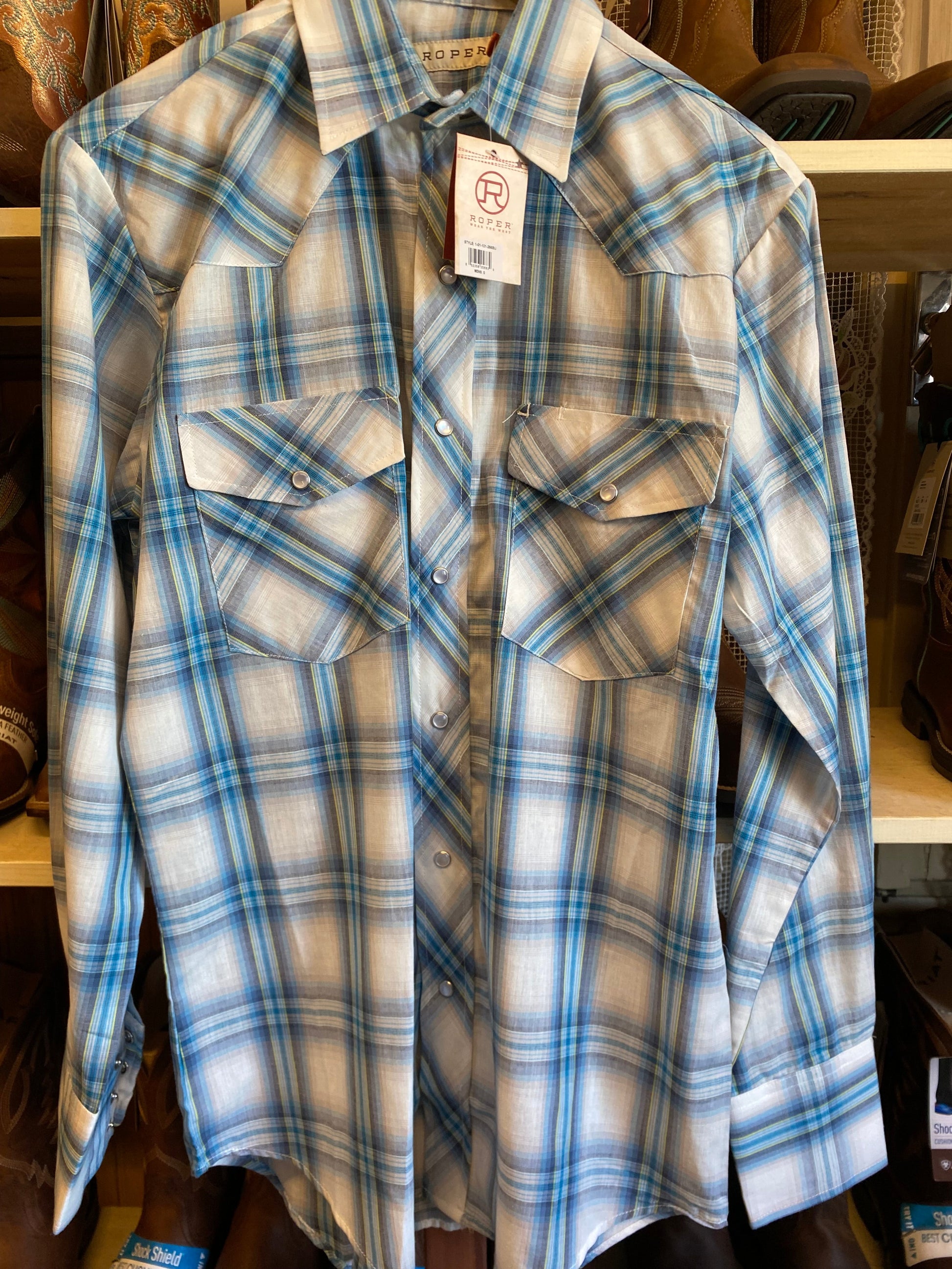camicia Roper uomo quadri azzurri bianco sfondo S
