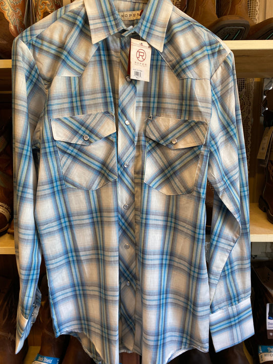 camicia Roper uomo quadri azzurri bianco sfondo S