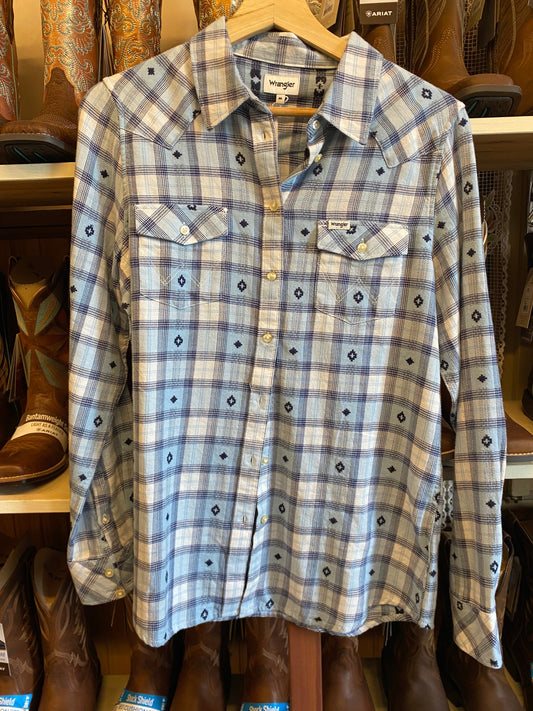 camicia-Wrangler-donna-quadri rombi azzurro chiaro-M