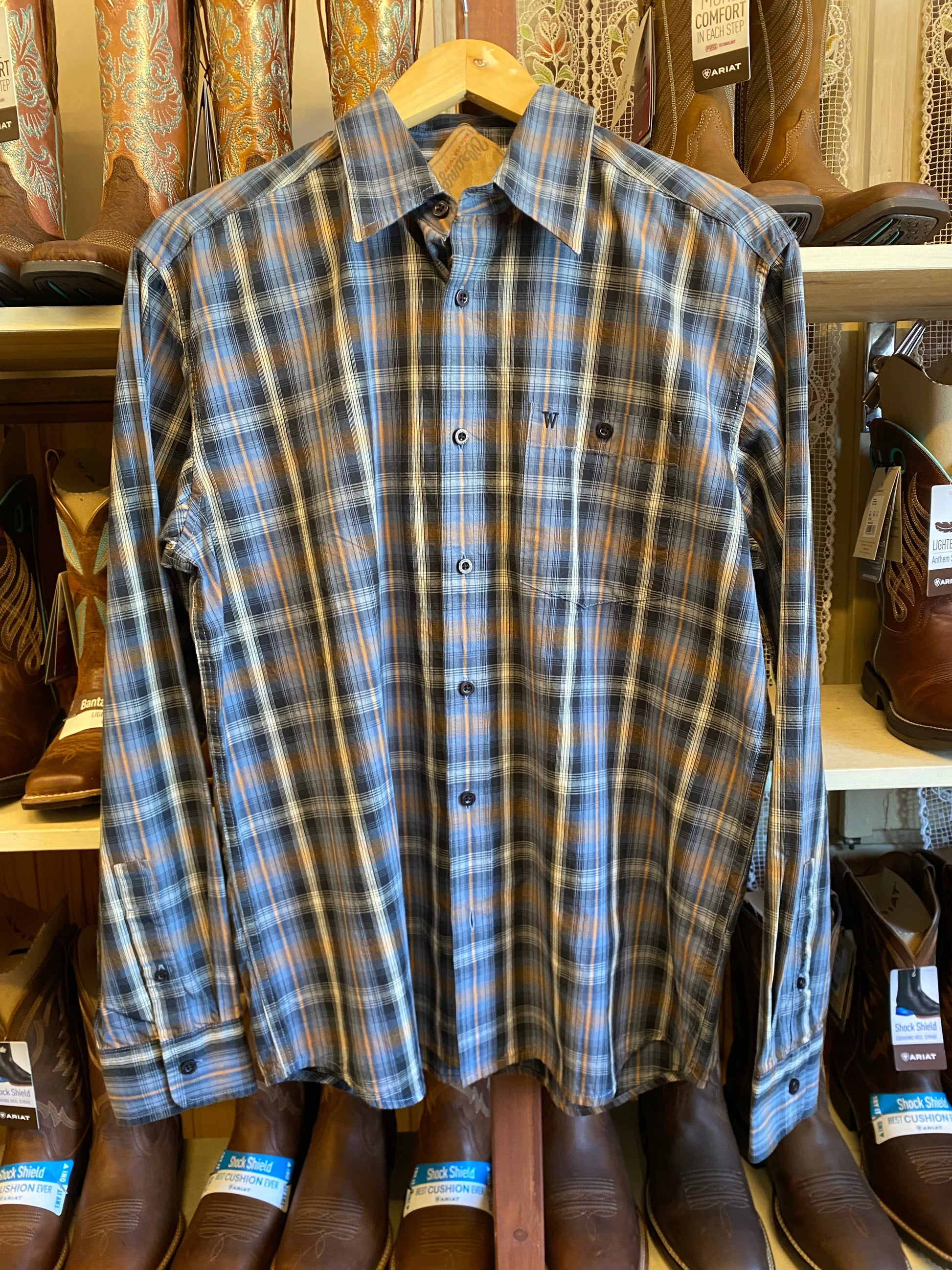 camicia Wrangler uomo casual fit quadri nera S